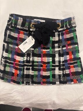 Milly Black Multicolor Tweed Mini Skirt with Black Bow